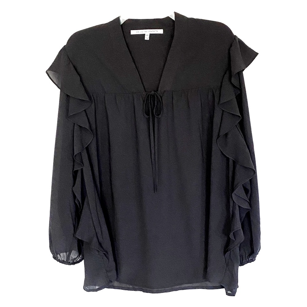 NWOT Semi sheer black long sleeve ruffle top XXL